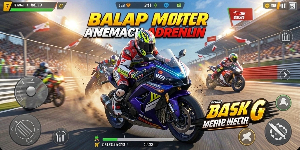 Tampilan gameplay seru dari 34R saat balapan di trek menantang.