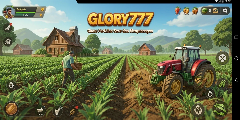 Tangkapan layar gameplay GLORY777 yang menampilkan ladang yang subur.