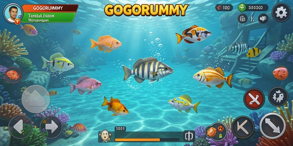 Gameplay GOGORUMMY yang seru dan penuh warna dalam Tembak Ikan.