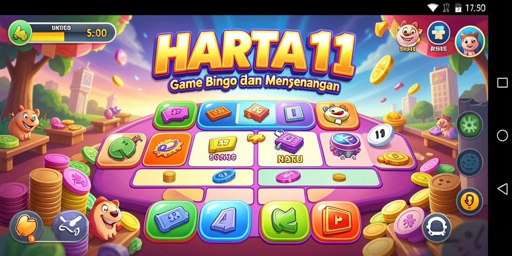 Tampilan gameplay menarik HARTA11 yang penuh warna dan seru.