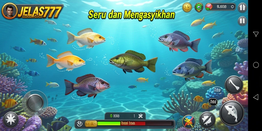 Tangkapan layar dari gameplay seru JELAS777 menembak ikan.