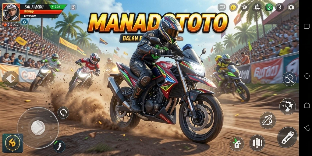 Tampilan gameplay balap motor yang seru dan menegangkan.