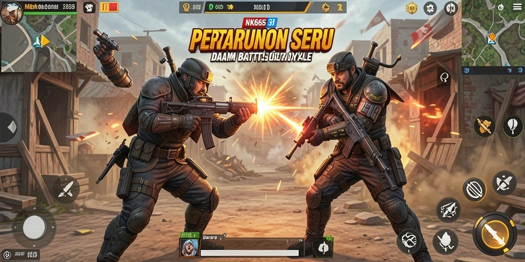 Menampilkan aksi seru di arena NK666 dengan pertempuran nyata.