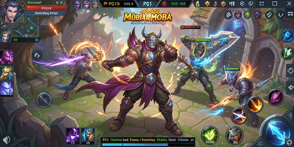 Tampilan gameplay PG11 dengan aksi MOBA yang intens dan karakter beragam.