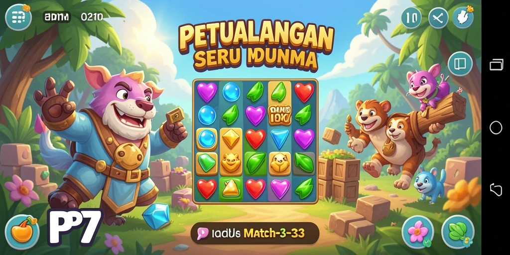 Gameplay seru PP7 dengan berbagai tantangan Match-3 yang menarik.