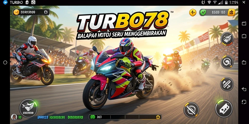 Tampilan gameplay TURBO78 yang mendebarkan saat balapan motor.